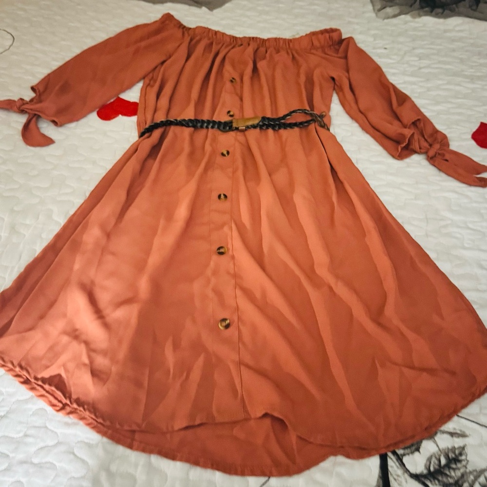 Rue21 Off-Shoulder Terracotta Dress with Black Belt